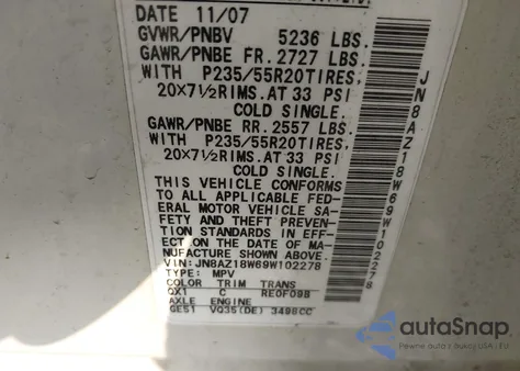 2009 Nissan Murano S/Sl/Le from USA, damaged, VIN JN8AZ18W69W102278